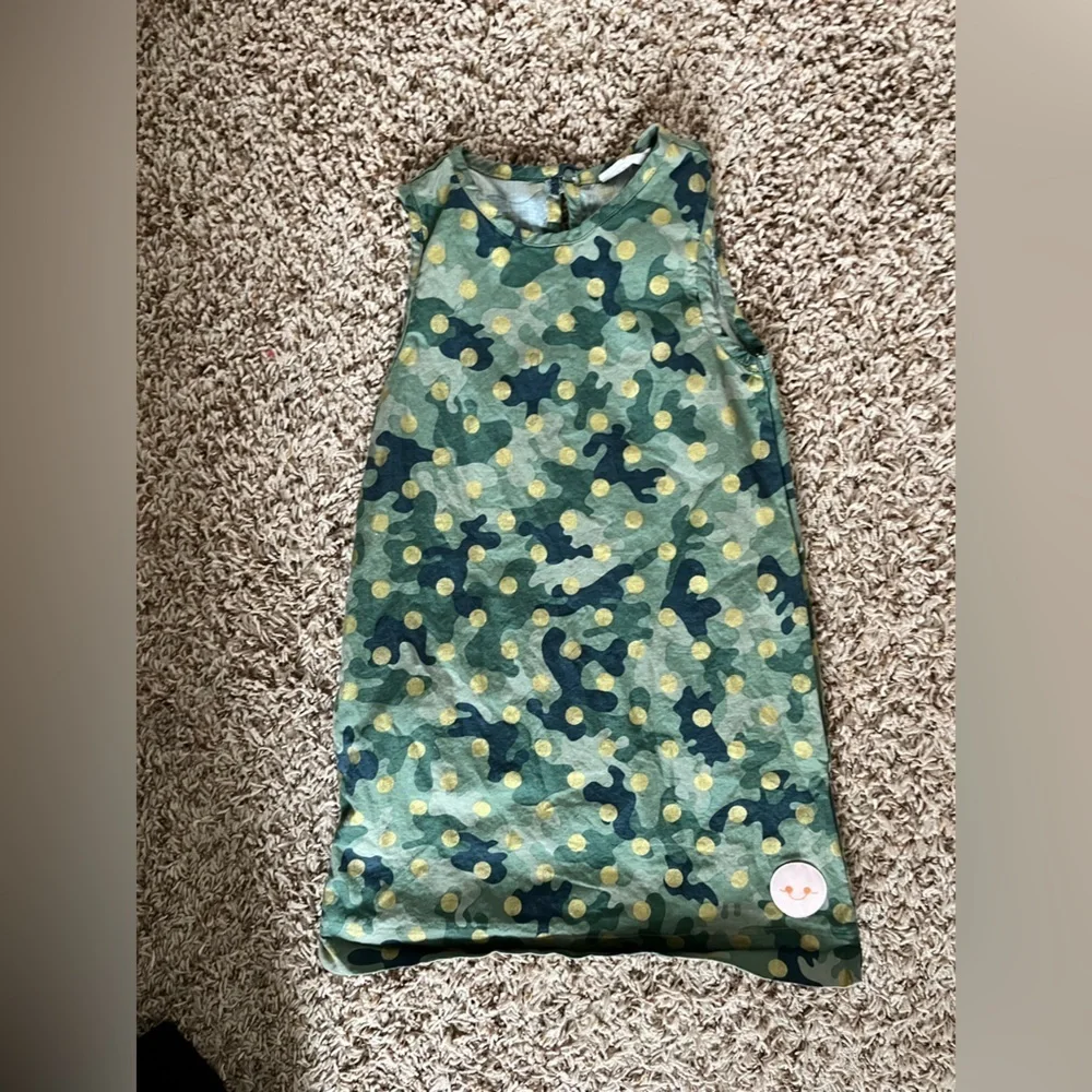 Smiling Button Polka Dot Dress Girls Green Camo Gold Tunic